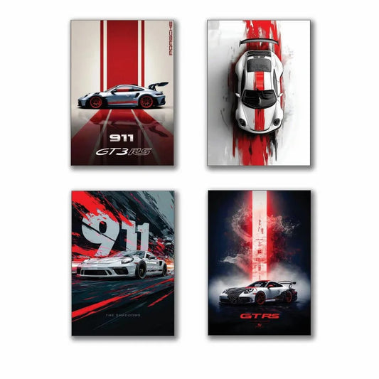 4 Pcs 8x11 Car Wall Art Paintings Set