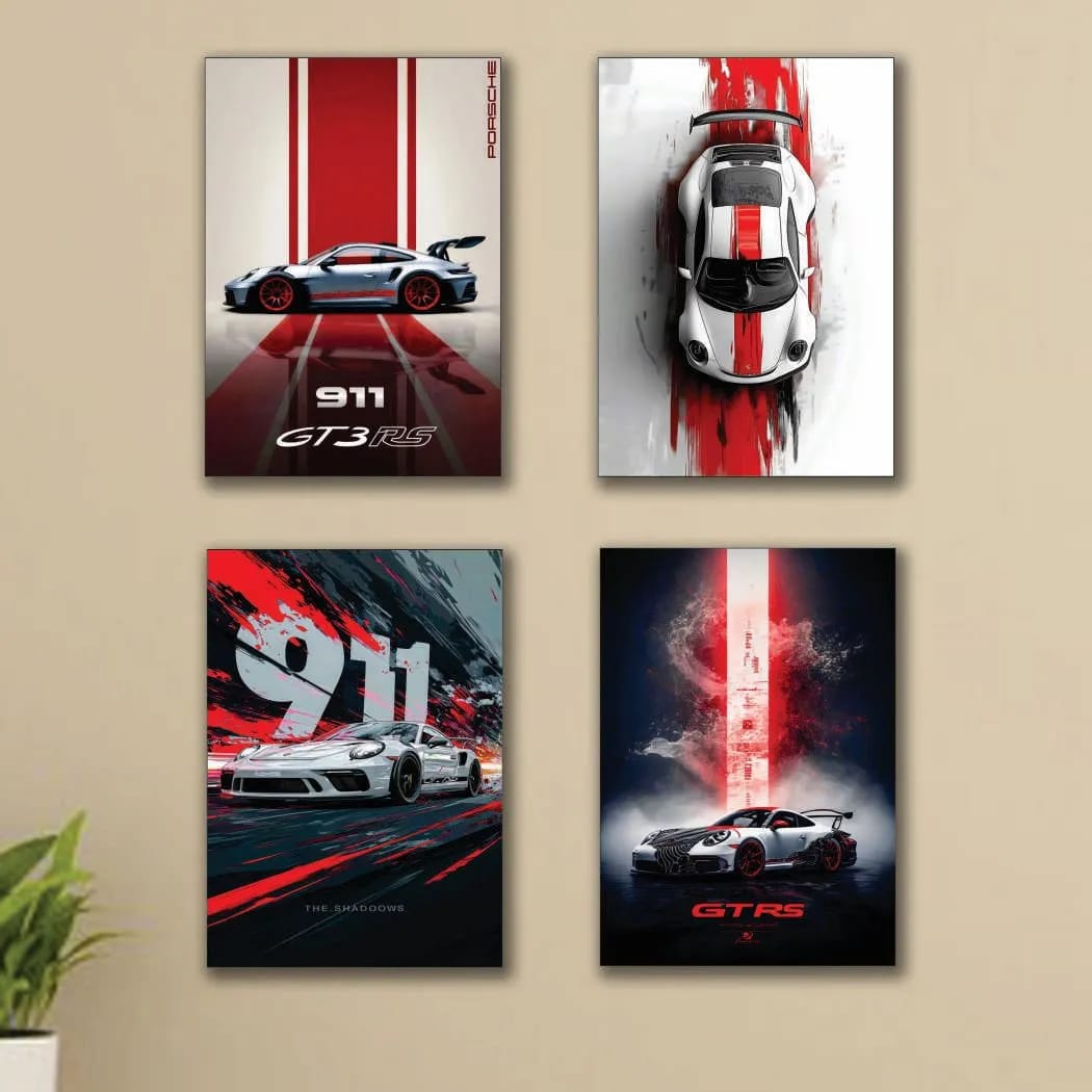 4 Pcs 8x11 Car Wall Art Paintings Set