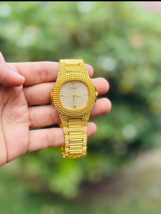 Rose Gold Textured Chain Watch with Fold Clasp
