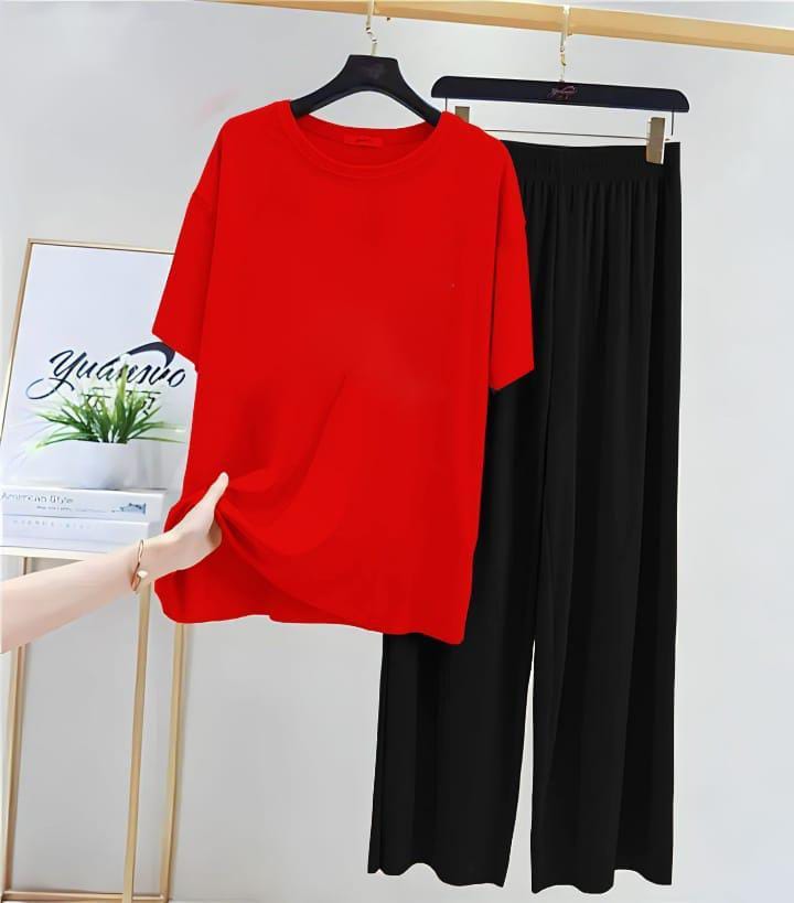 Red Black Night Suit Cotton Jersey 2-Piece Set