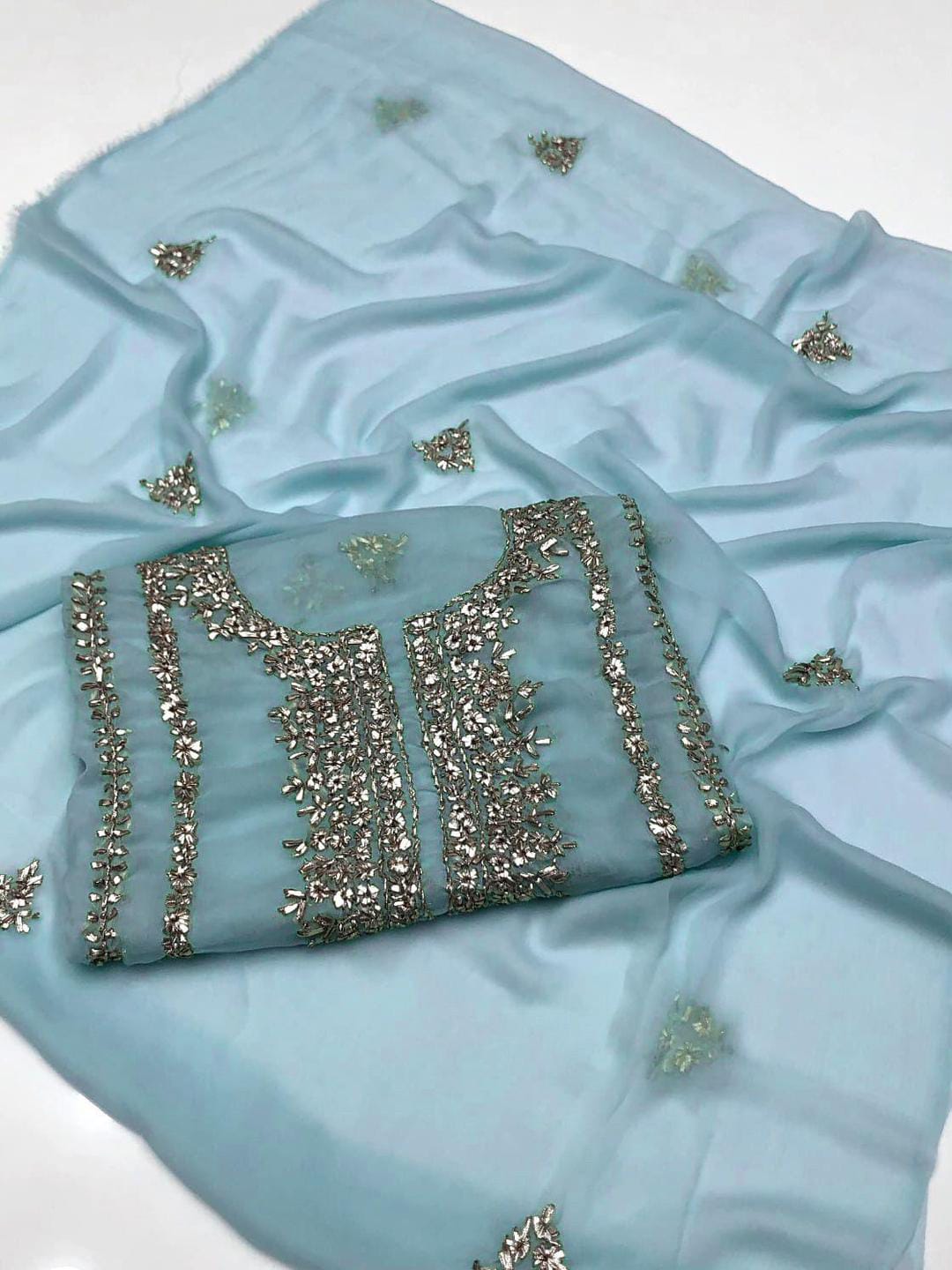 Unstitched Chiffon Embroidered Suit for Bakra Eid