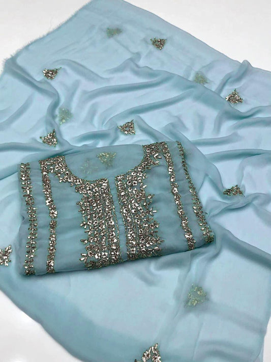 Unstitched Chiffon Embroidered Suit for Bakra Eid