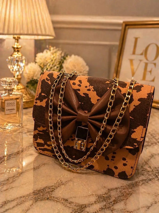 Brown Leather Chain Crossbody Bag for Girls
