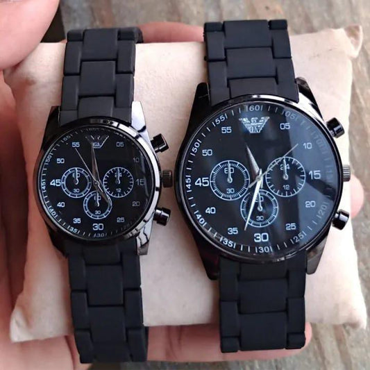 Unisex Couple Watches Black Gold Quartz Strap