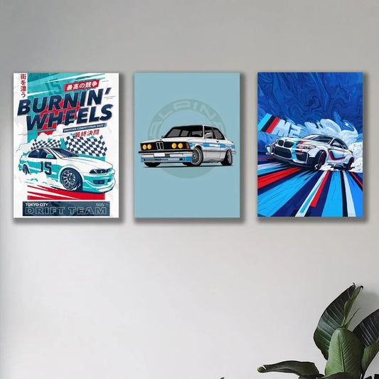 Car Wall Art Tiles Set of 3 MDF Premium Design