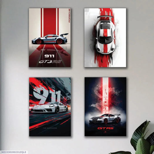 4 Pcs 8x11 Car Wall Art Paintings Set