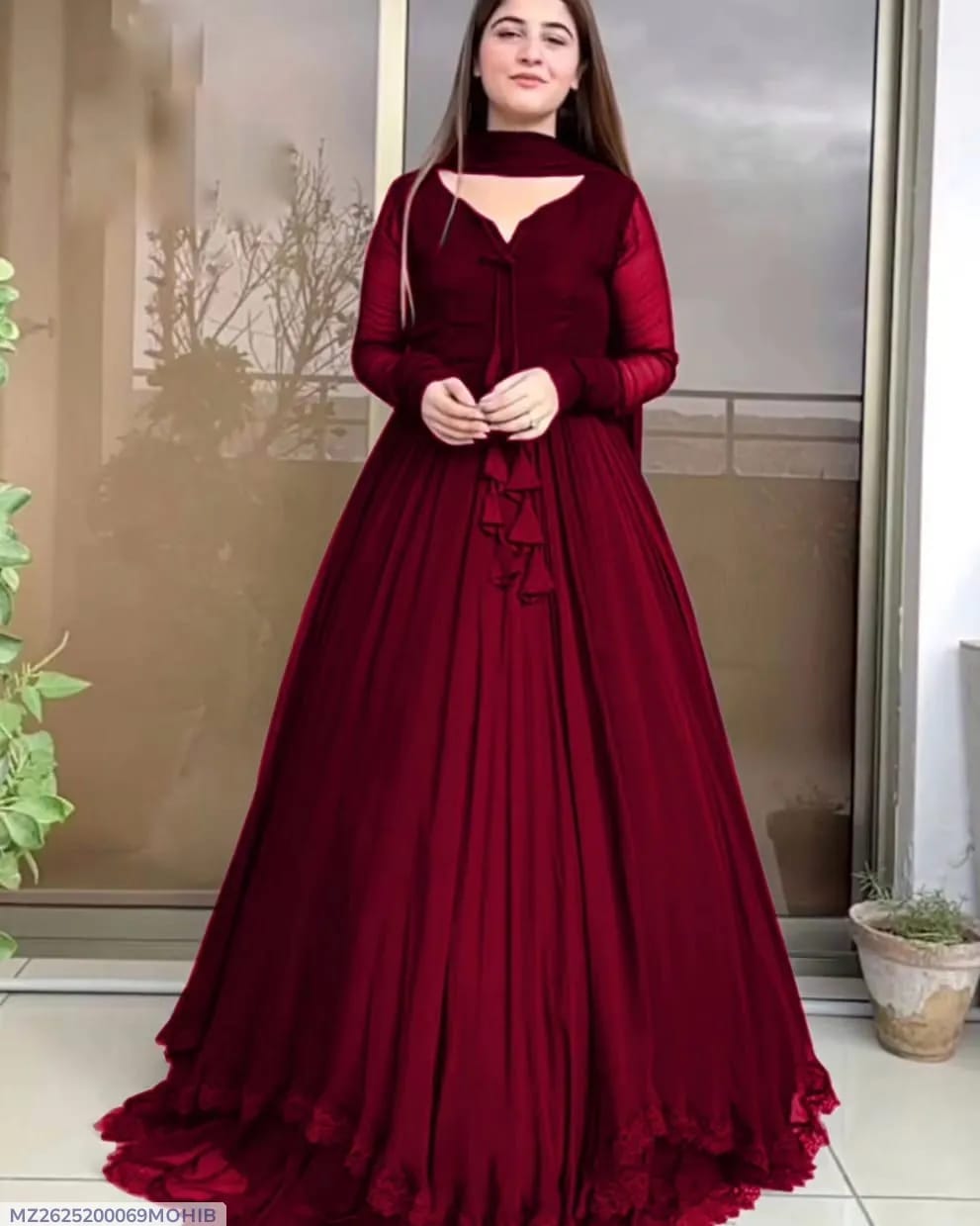 3 Pcs Women's Stitched Chiffon Plain Maxi Suit