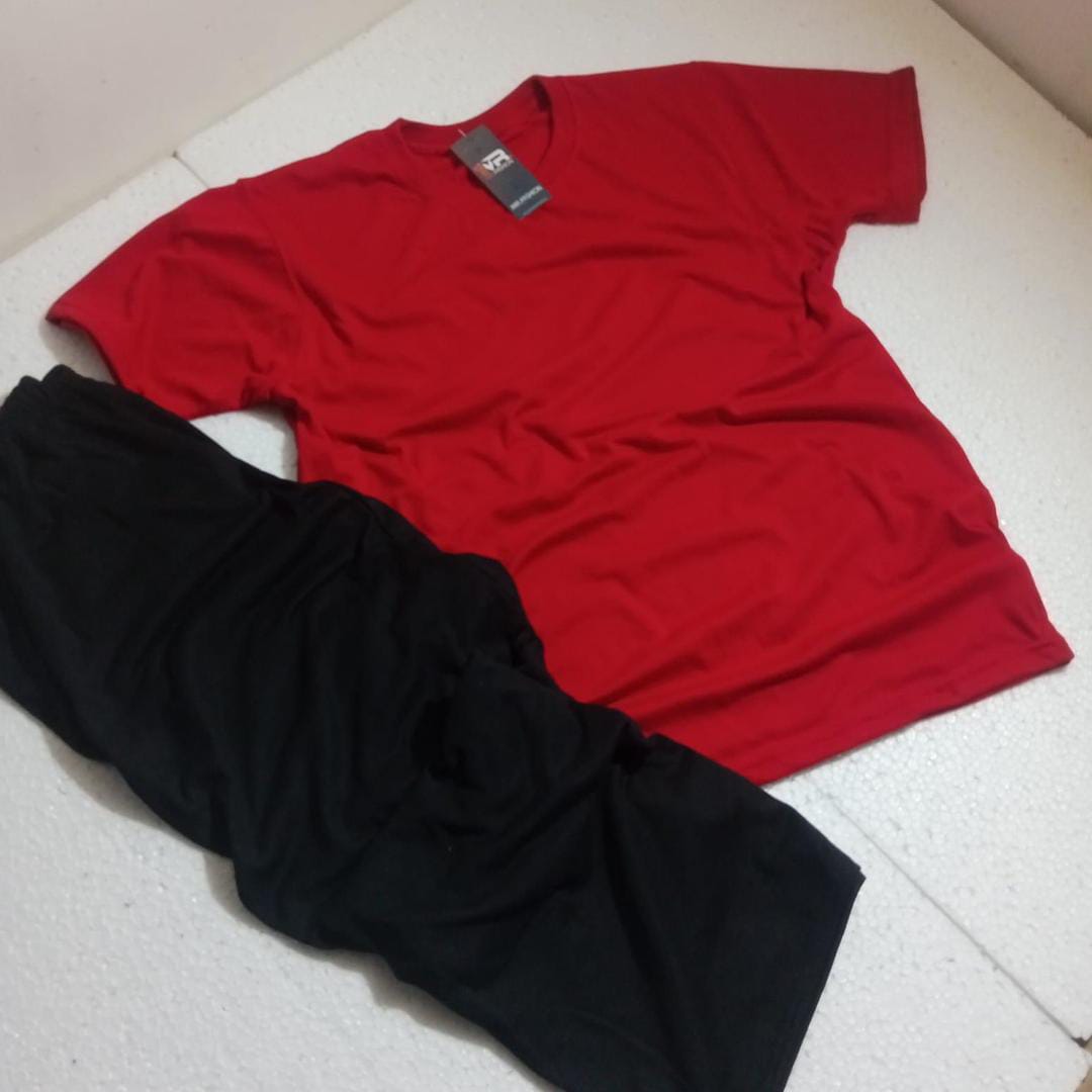 Red Black Night Suit Cotton Jersey 2-Piece Set