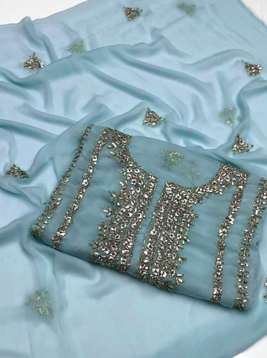 Unstitched Chiffon Embroidered Suit for Bakra Eid