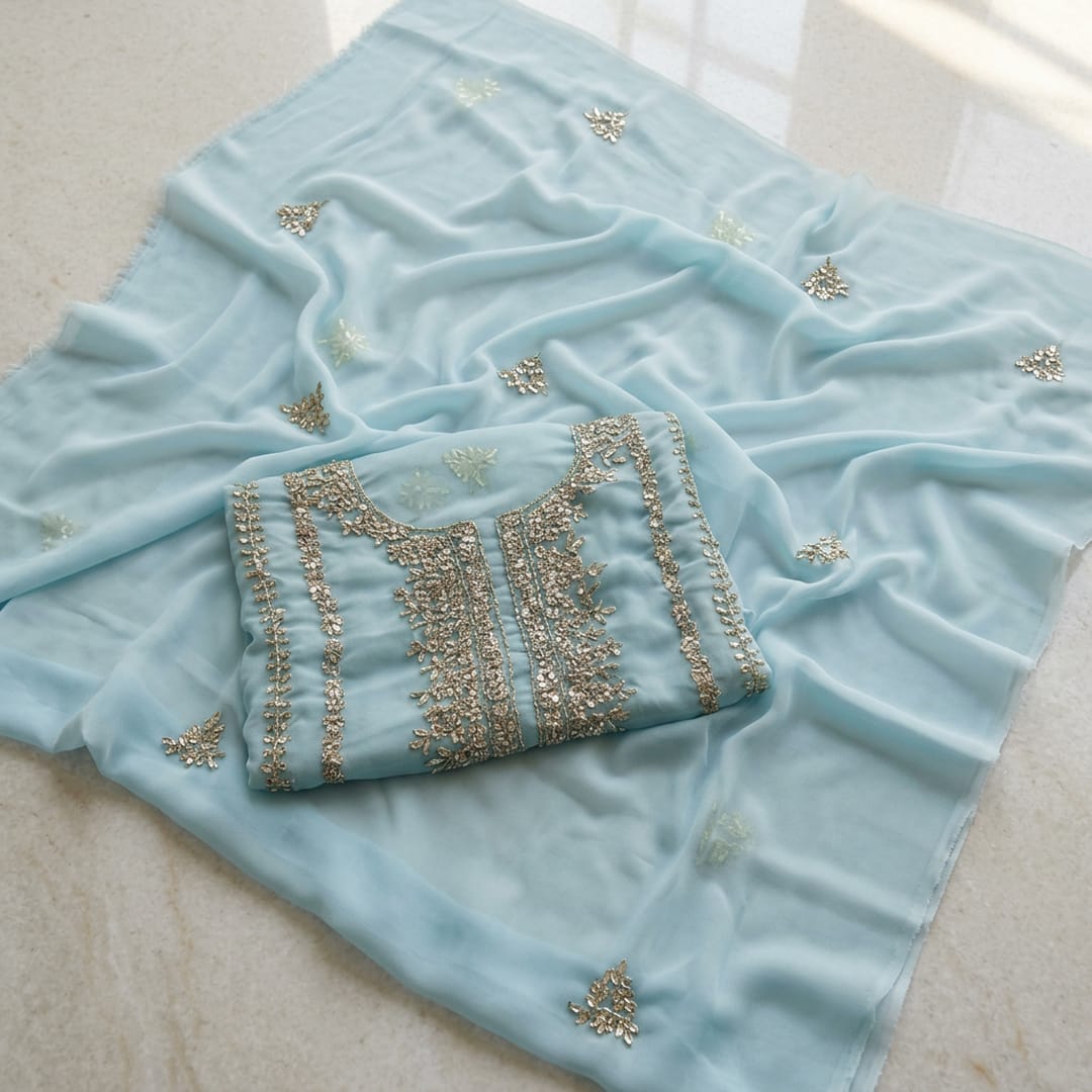 Unstitched Chiffon Embroidered Suit for Bakra Eid