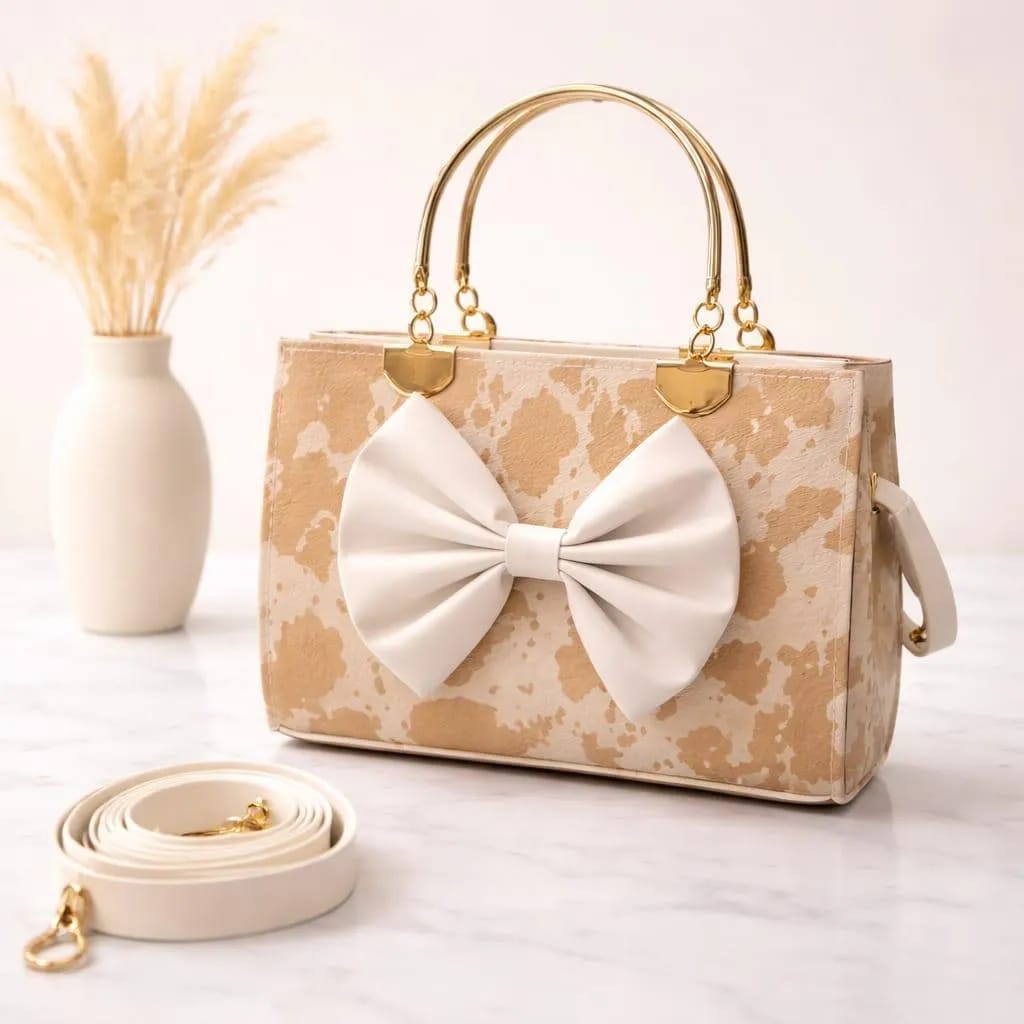 Peach Leather Bow Shoulder Bag 8x10 Inches Women Product Description: