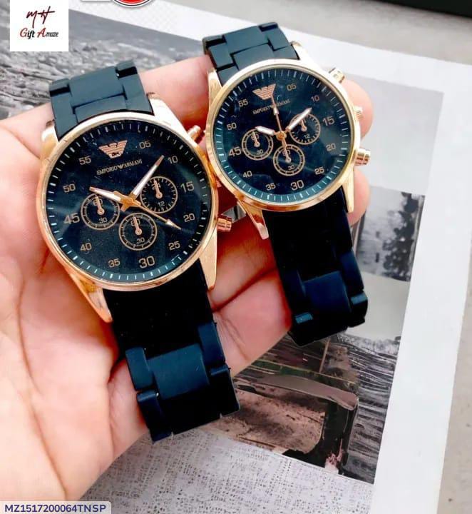 Unisex Couple Watches Black Gold Quartz Strap
