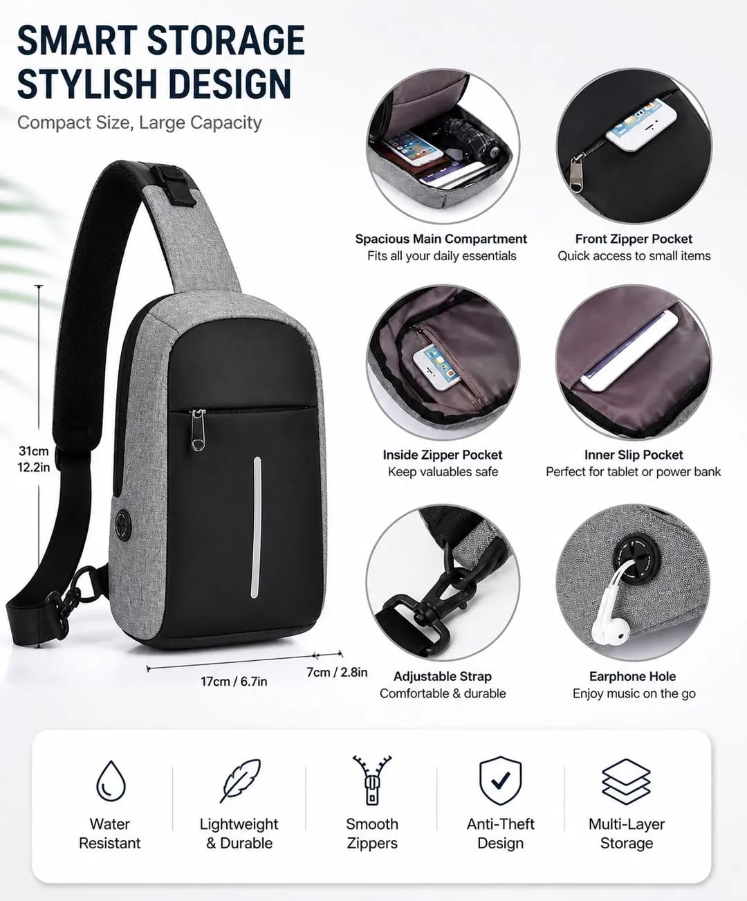 Smart Crossbody Bag with USB Charging & Anti-Theft Design