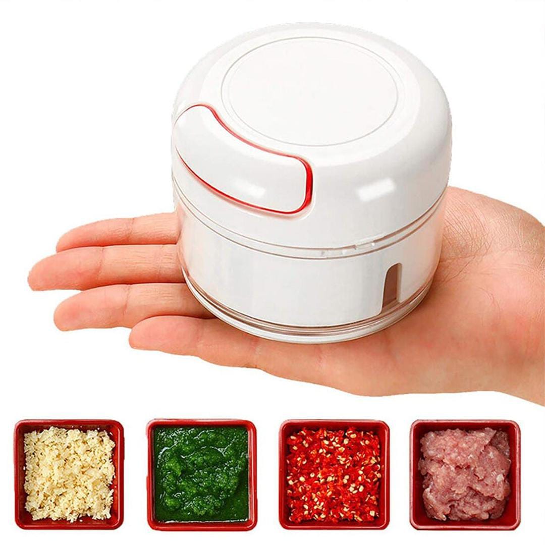 Manual Food Chopper Stainless Steel White Red Compact